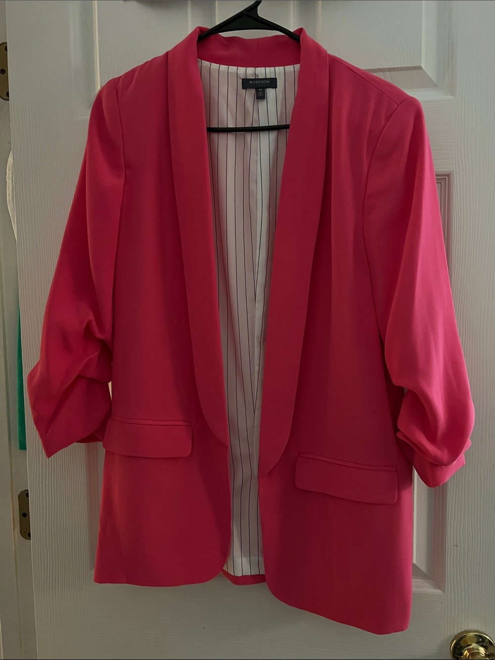 Madison Hot Pink Draped Shawl Collar Blazer